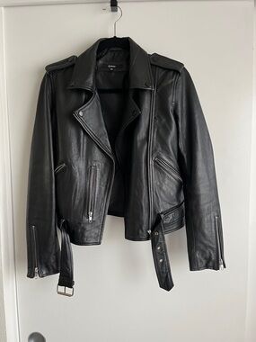 Quince Black Leather Biker Jacket